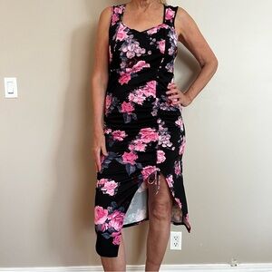 SHEIN Black and Pink Floral High Low Dress